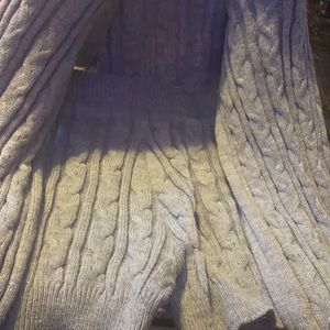 Grey knitted crop two piece long sleeve and shorts